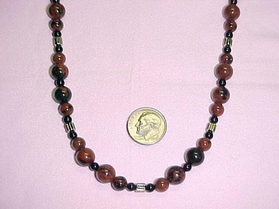 Mahogany Obsidian and Black Onyx Bead Necklace for Woman or Man