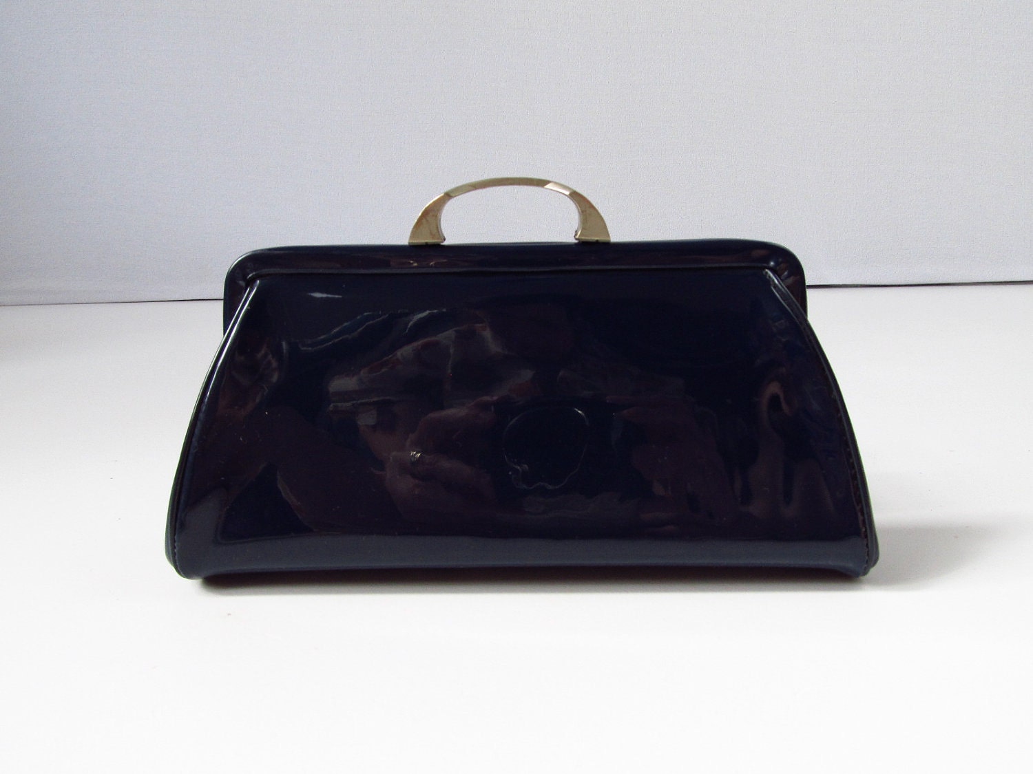 navy blue patent leather purse