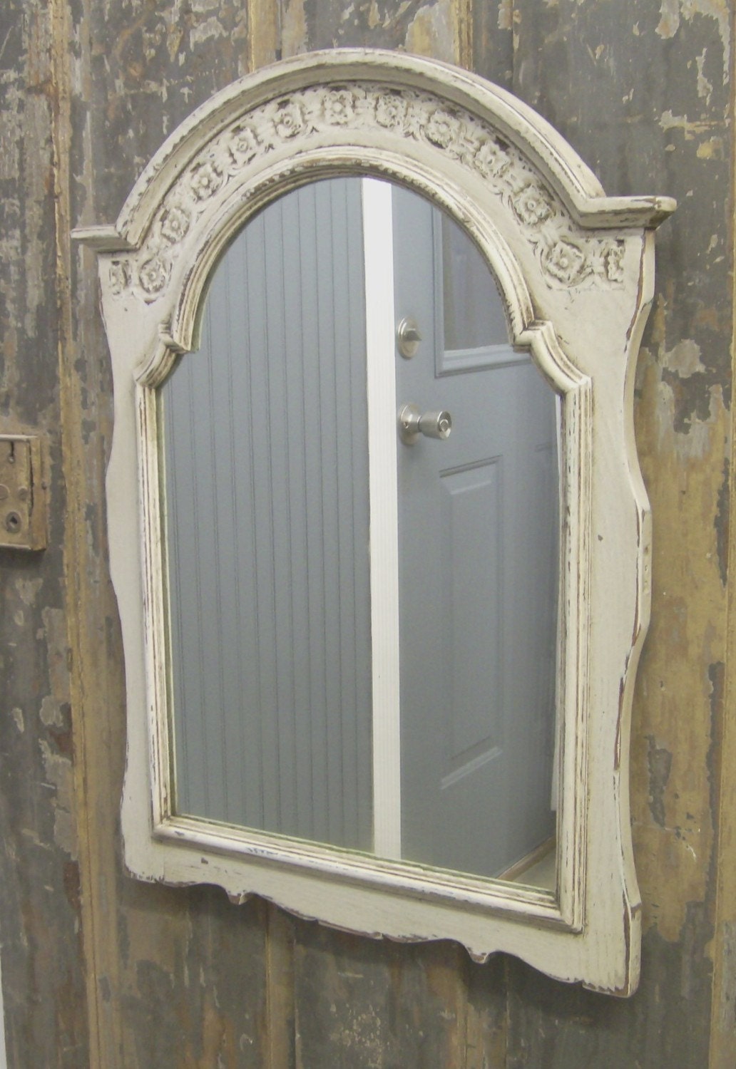 Shabby Painted Distressed White Framed Mirror Cottage Chic