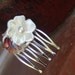 H170 White Flower Hair Comb Enamel Tulip Accent Vintage Upcycled