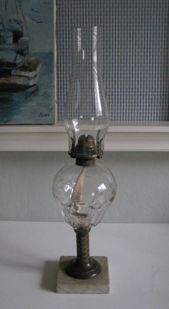 Antique Kerosene Lamp Oil Lamp 1800s Clear Bowl with Alabaster