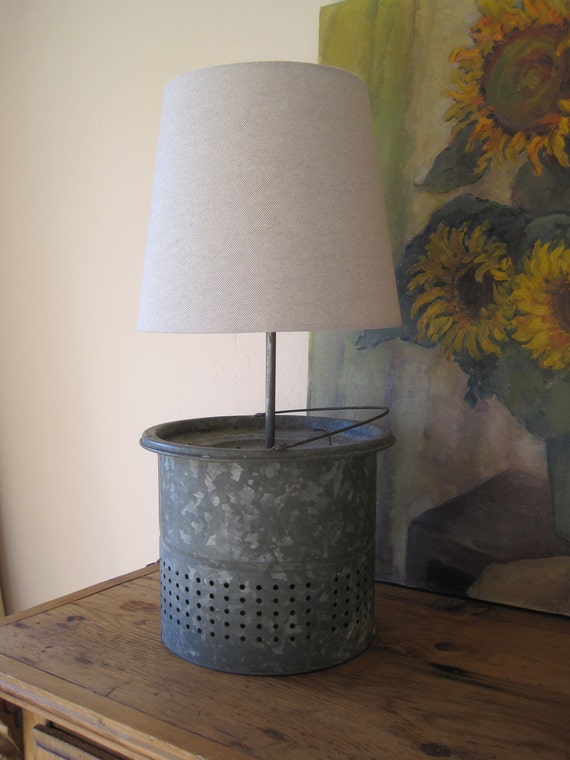 Lamp Minnow Bucket Fishing Bucket Natural Linen Shade Rustic