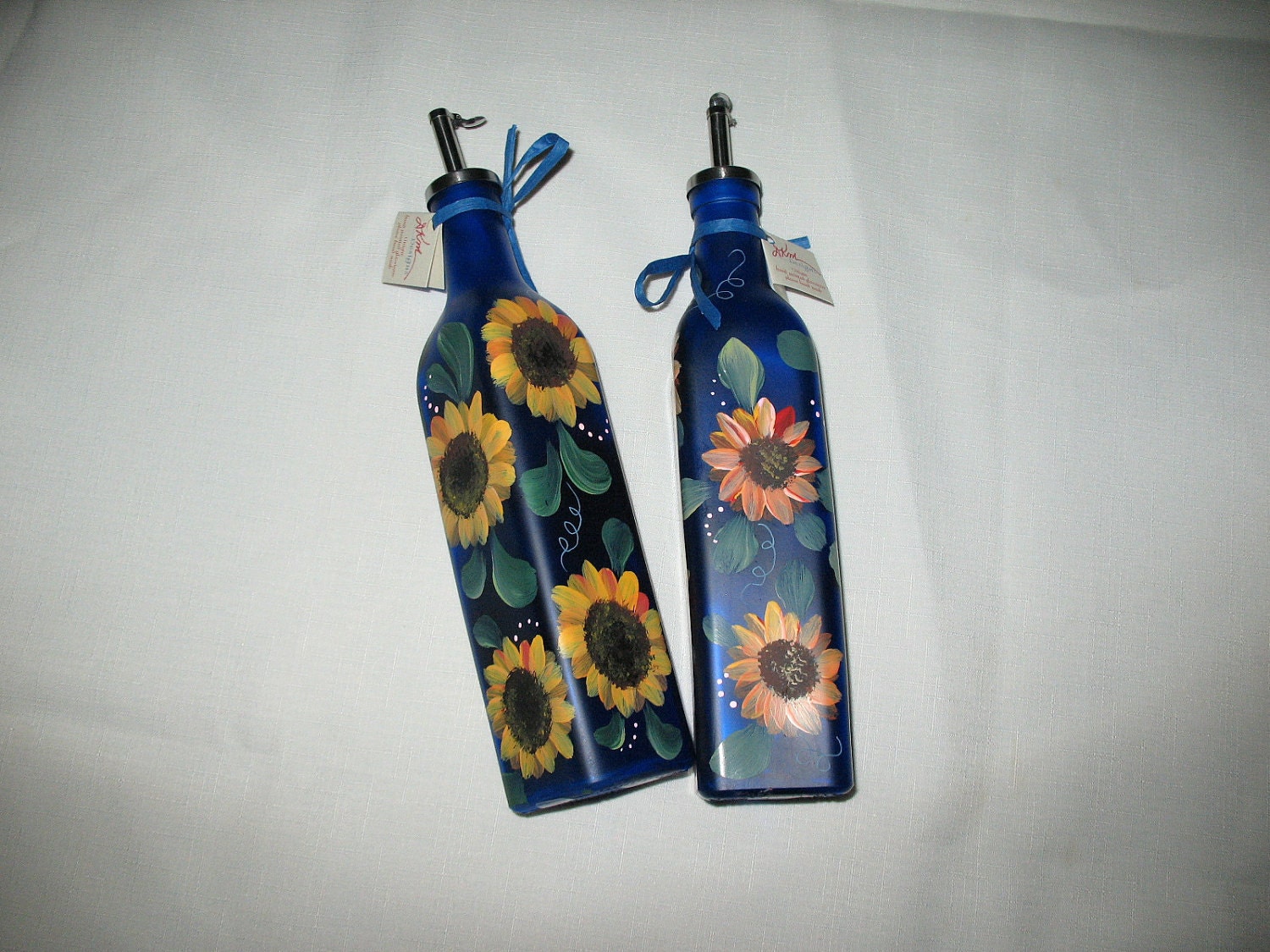 Blue sunflower decorative oil bottle