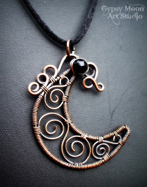 Moon Necklace Copper Wire Wrapped Crescent Moon Jewelry