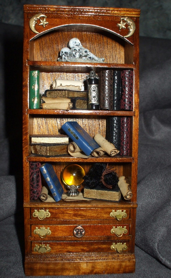 Gothic Witch Haunted Spooky bookcase dresser dollhouse