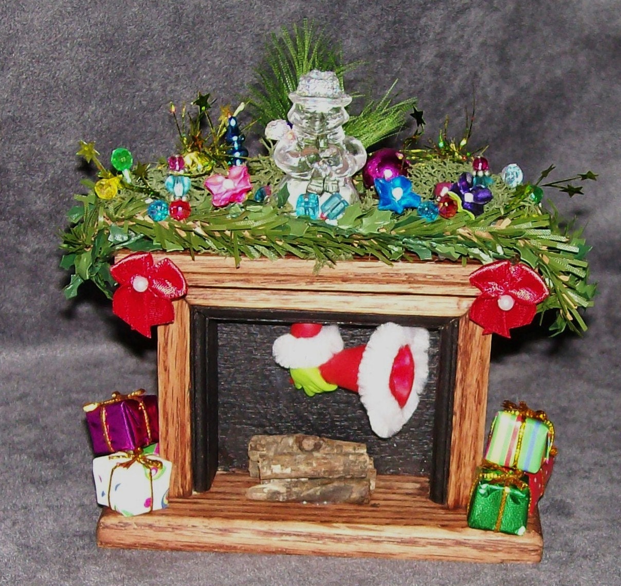 Grinch Christmas Holiday Fireplace dollhouse by MidnightsDreams
