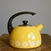 Vintage Enamel Tea Kettle .. Mustard Yellow