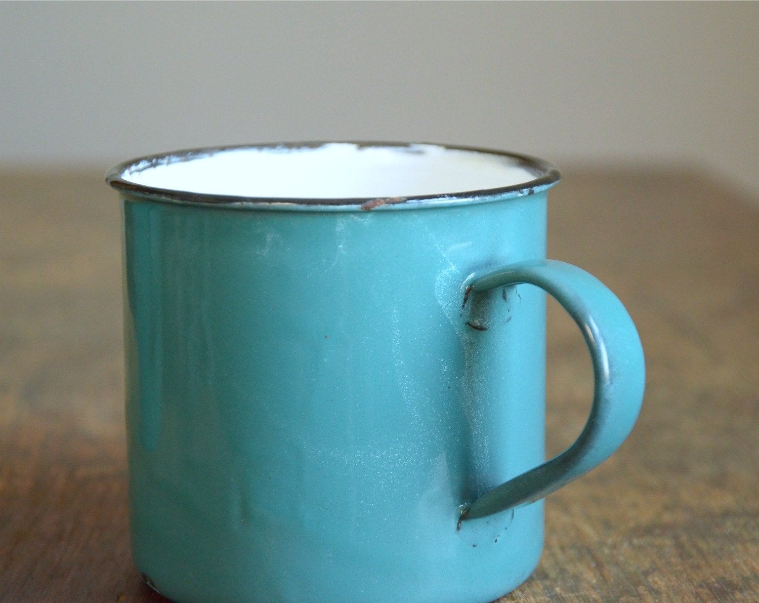 Vintage Turquoise Enamelware Camping Mugs .. Set of Two