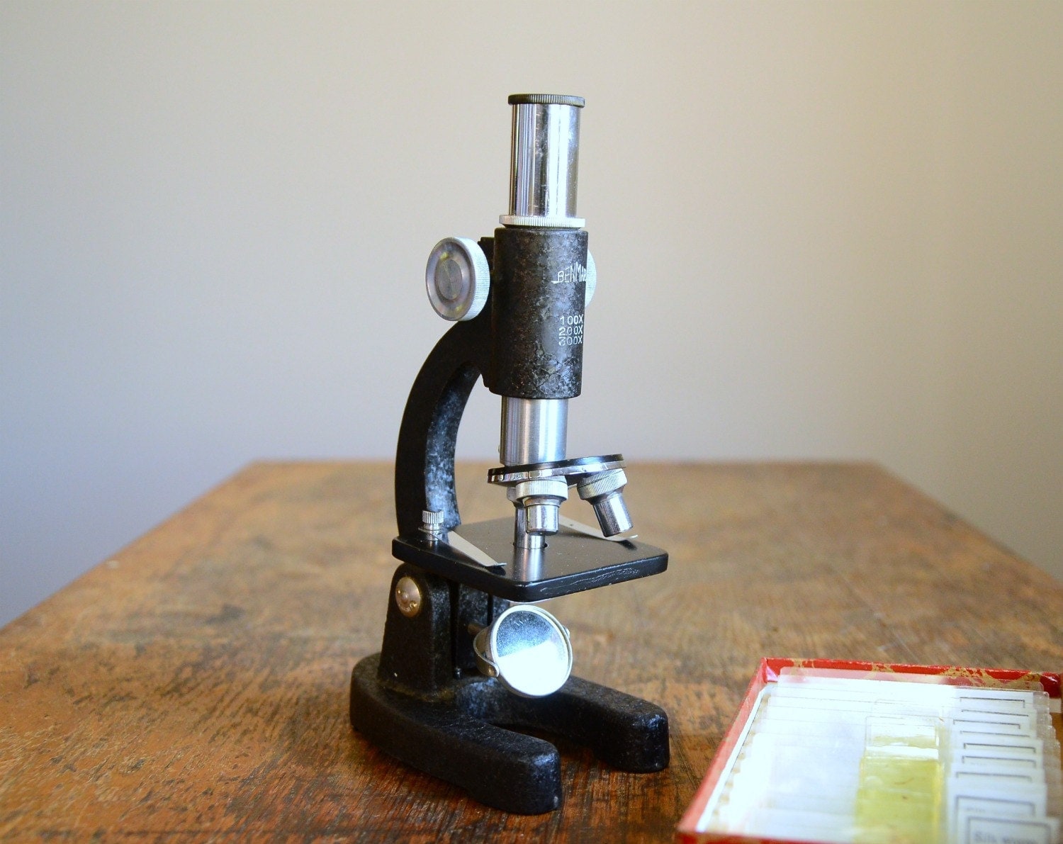 Vintage Child's Microscope Slides and Equipment