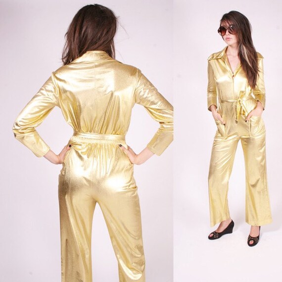 Items similar to GOLD ELVIS costume DISCO JUMPSUIT LAME METALLIC