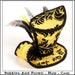Yellow Snow... A-Symmetrical Mini Top Hat in Yellow and Black Damask with Feathers and Flowers