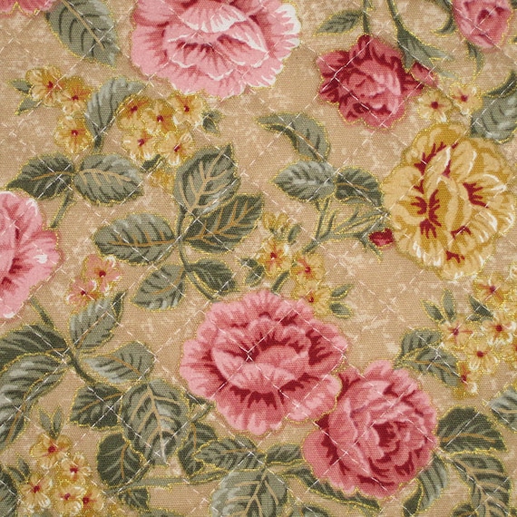 Pre Quilted Fabric Half Meter Cut Roses Shabby Chic Design