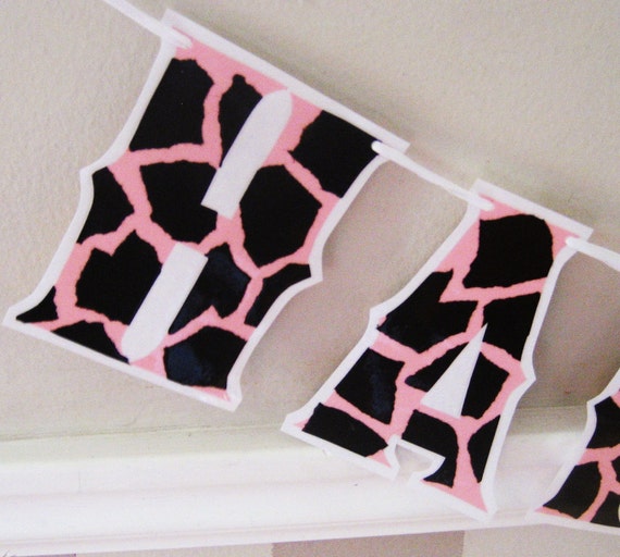 Giraffe HaPPY BiRTHDAY Banner - Baby Pink and Dark Chocolate Brown Il_570xn