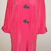 1950's large coral colored, quilted rayon house robe