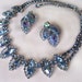 Vintage Blue Rhinestone Bridal Necklace with Earrings by Weiss