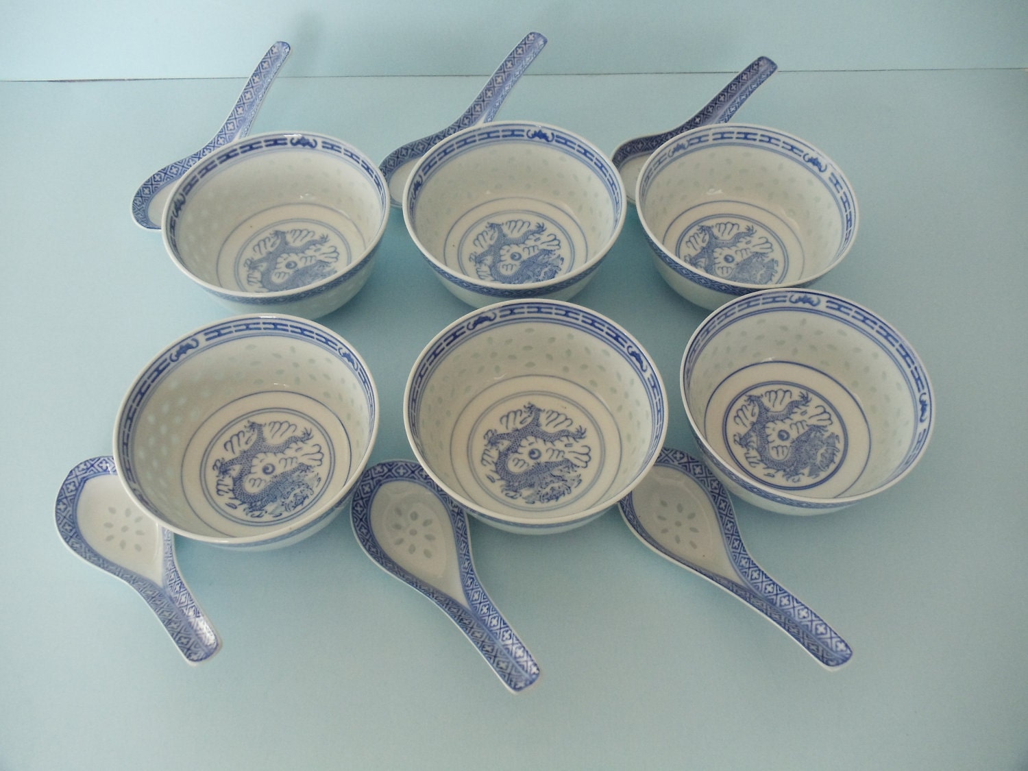 Asian Soup Bowls Set Of 6 With 6 Matching China Spoons