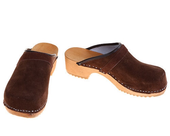 Suede Leather Clogs brown by berlin27clogs on Etsy