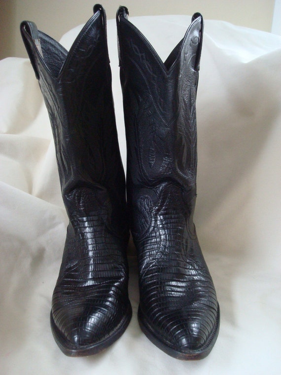 Vintage Larry Mahan Black Leather Boots Made In Texas