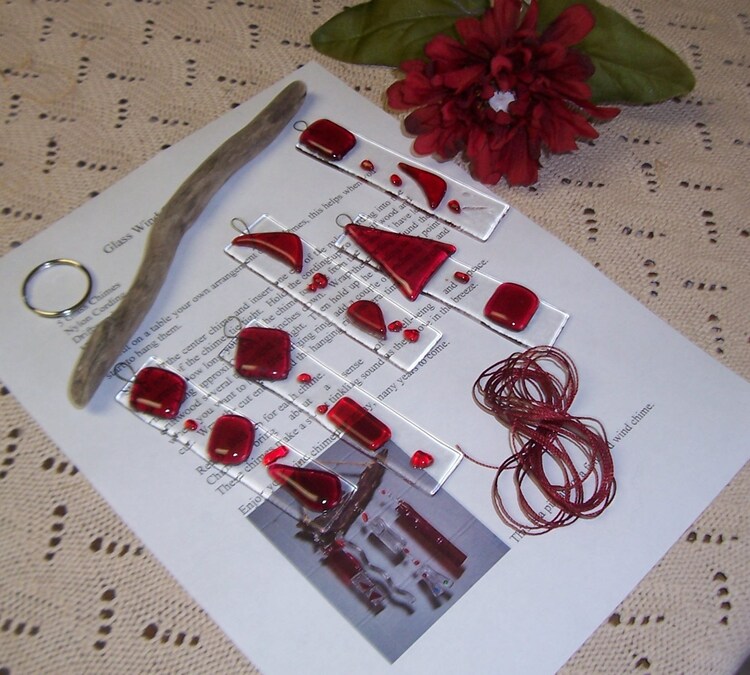 Red Glass Wind Chime Kit FREE SHIPPING by LaurelArts on Etsy