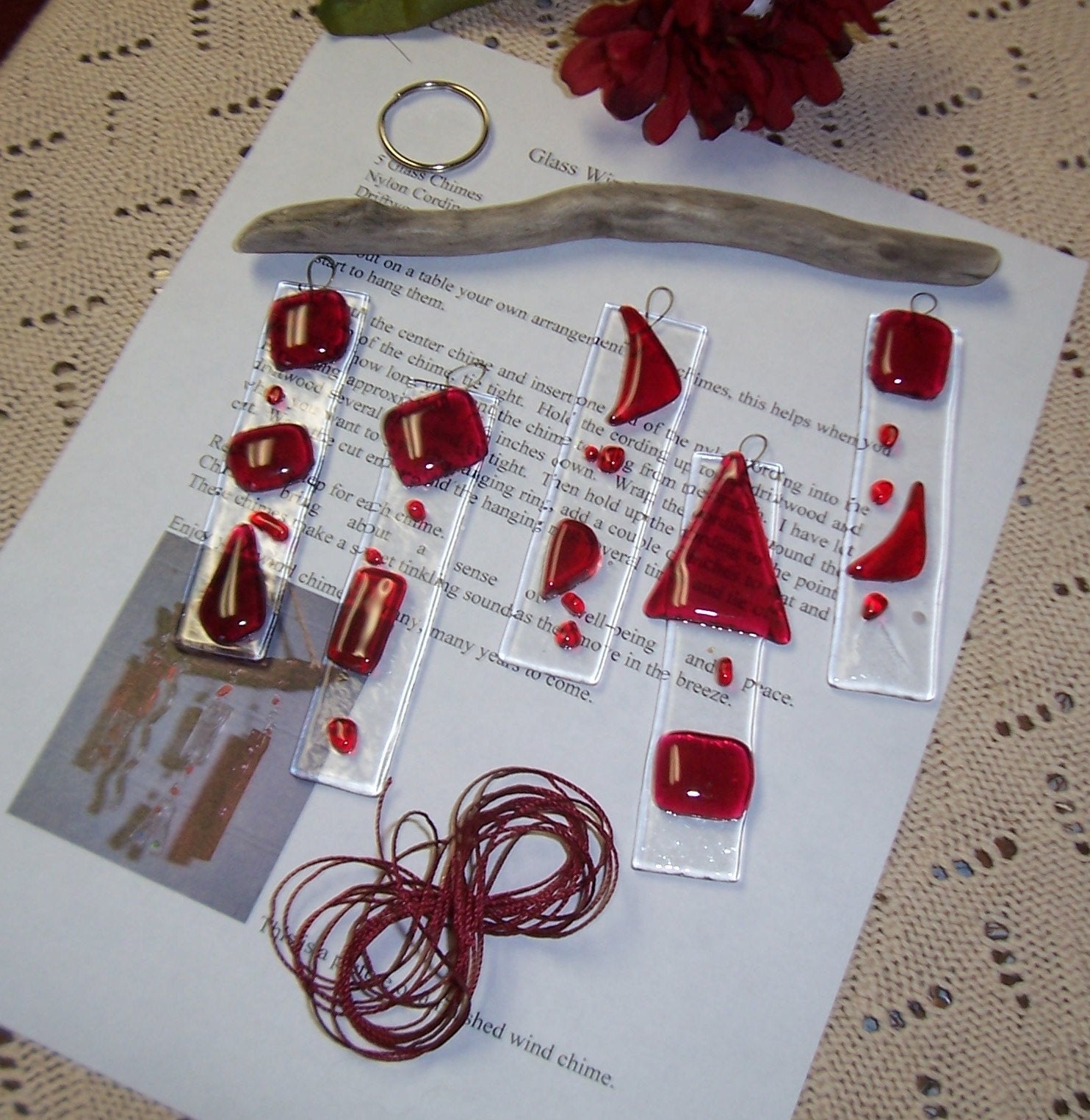 Red Glass Wind Chime Kit FREE SHIPPING by LaurelArts on Etsy