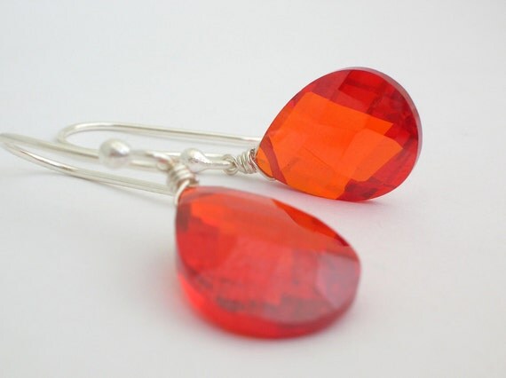 Bright Orange Red CZ Earrings burnt tangerine orange jewelry
