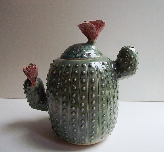 Ceramic Cactus Teapot with flowers MADE TO ORDER