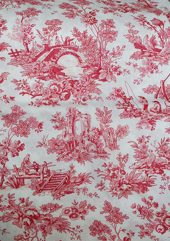 Pink Toile French Shabby Fabric 1 yard Discontinued LAST