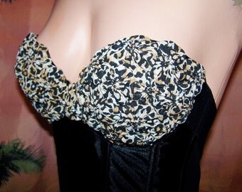 Leopard Top, Corset Top, Strapless top, Black Corset Top size S