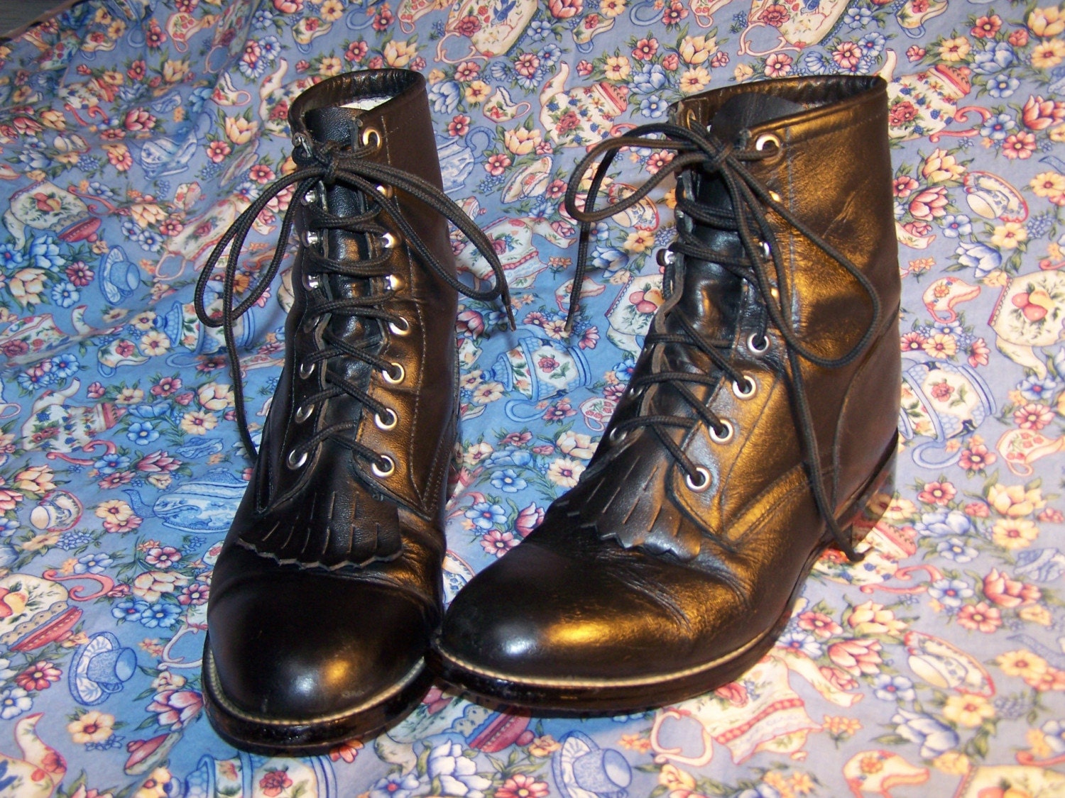 7.5 Justin Leather Lace Up Fringe flap Ankle Boots