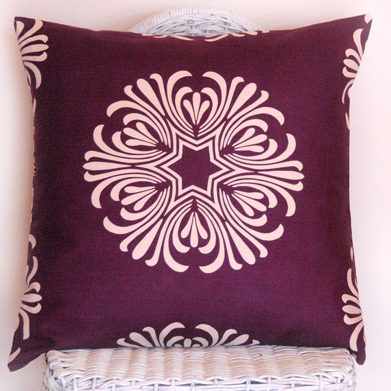 Decorative Pillow Cover Plum Purple and Ivory Breckenridge by