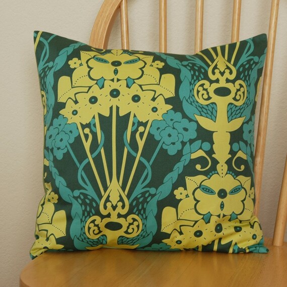 Teal Yellow and Green Pillow Cover 16x16
