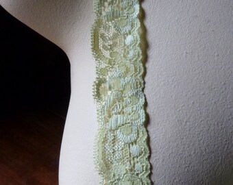 5 yds Green Stretch Lace in Pale Lime for Bridal, Lingerie, Headbands STR 1084pl