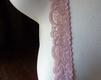 5 yds Pink Stretch Lace in Antique Rose for Bridal Garters, Baby Headbands, Lingerie STR 1084ar