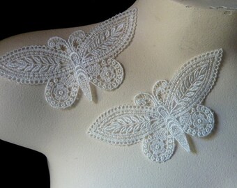 2 Butterfly Appliques in Ivory Venice Lace for Scrapbooking, Embellishing, Jewelry or Costume Design AM 10
