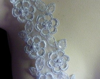 Silver Beaded Lace Trim with Faux Pearls for Lyrical Dance, Bridal, Veils, Garter Trim, Sashes, Costumes BL 4001slvr