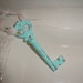 Shabby Chic Vintage Style Key ...Pale Aqua w/Rhinestone and Shabby Rose Ribbon