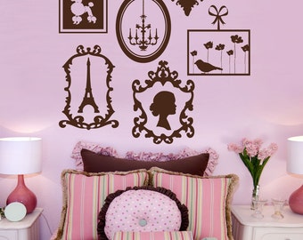 Paris Vinyl Wall Decals, Frame Collage, Vinyl Wall Graphics, Europe, Stickers, Poodle, Eiffel Tower, item 10023