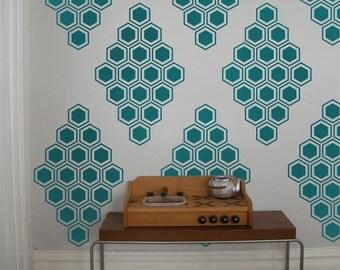 Hexagon Honeycomb Vinyl Wall Decals, Honeycomb Diamonds- 12 Graphics, Wallpaper, Stickers, item 10038