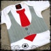 12-18M -- Gray striped Vest -- Red Tie -- White Short Sleeve Bodysuit