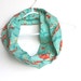 Cotton Infinity Scarf. Circle Cowl Scarf. Spring Flowers. Bird. Aqua Blue And Red. For Her. Women Fashion. Lightweight. Preppy. Cockatoo