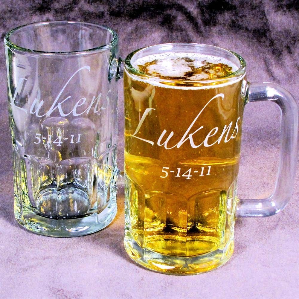 2 Personalized Beer Mugs Etched Glass T For Guys Presents 1242