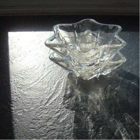 Vintage Glass Star Candle Holders..pair..1960s..Clear