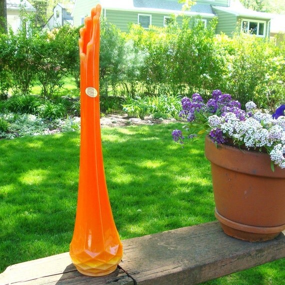 Vintage L. E. Smith Tall Orange Glass Vase..Bittersweet