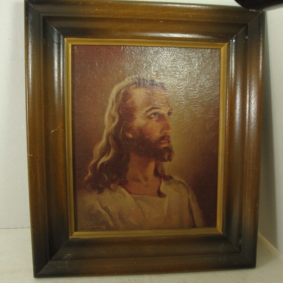 Vintage Framed Jesus Christ Portrait 1941 Litho USA Kreisel