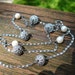 Avon Silver Chain Necklace..Pearls, Medieval Land Mine Meads, Renaissance Style Beads, LONG Silver Chain..Elegant