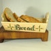 California Pottery Bread Basket, Ceramic by METLOX,, Red Green Yellow Roosters, says Bread on Each Side, Beige Glazed Serving Dish