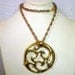 Celtic Style Gold Pendant on Gold Chain, 1970s Large round Swirly Curled Flourishes, Man or Woman's Pendant