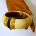 Bone Brass Wide Vintage Bangle Bracelet, Pin Closure, Hippie Boho years,SALE, nicely Aged to Butter ivory tone