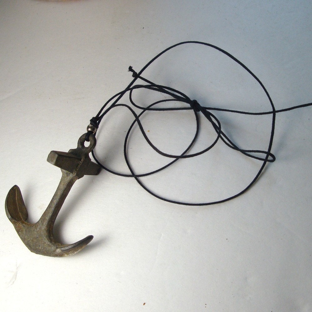 Vintage Real Model SHIP Anchor Necklace..Miniature Shabby