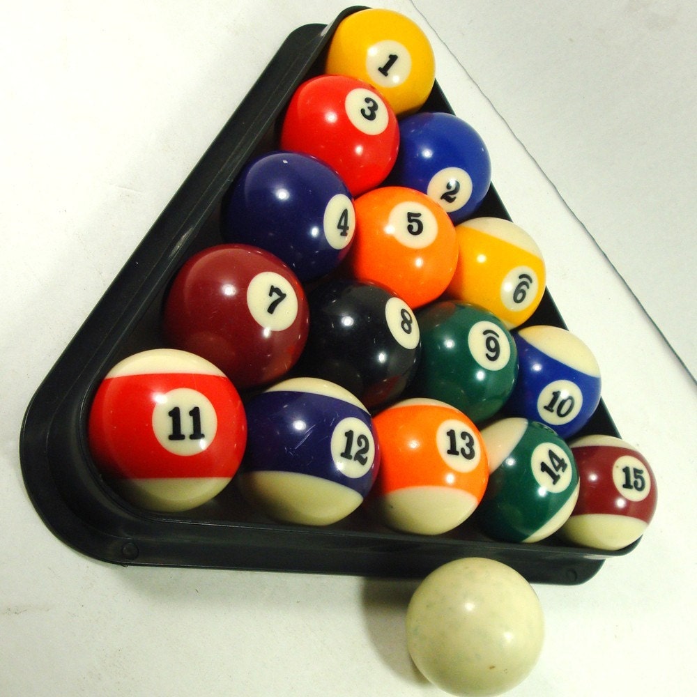 VINTAGE Pool Balls and Triangle Set Billiards Set Up..1980s